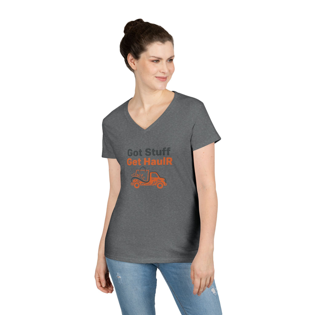Got Stuff Get HaulR Ladies' V-Neck T-Shirt – Moving & Hauling Humor Tee