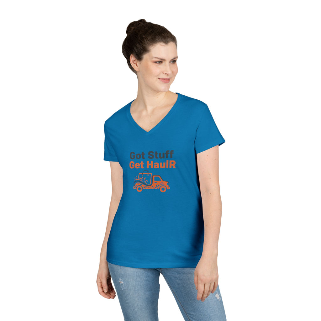 Got Stuff Get HaulR Ladies' V-Neck T-Shirt – Moving & Hauling Humor Tee